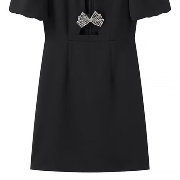 BLACK BOW DETAIL MINI DRESS - Picture 6 of 11